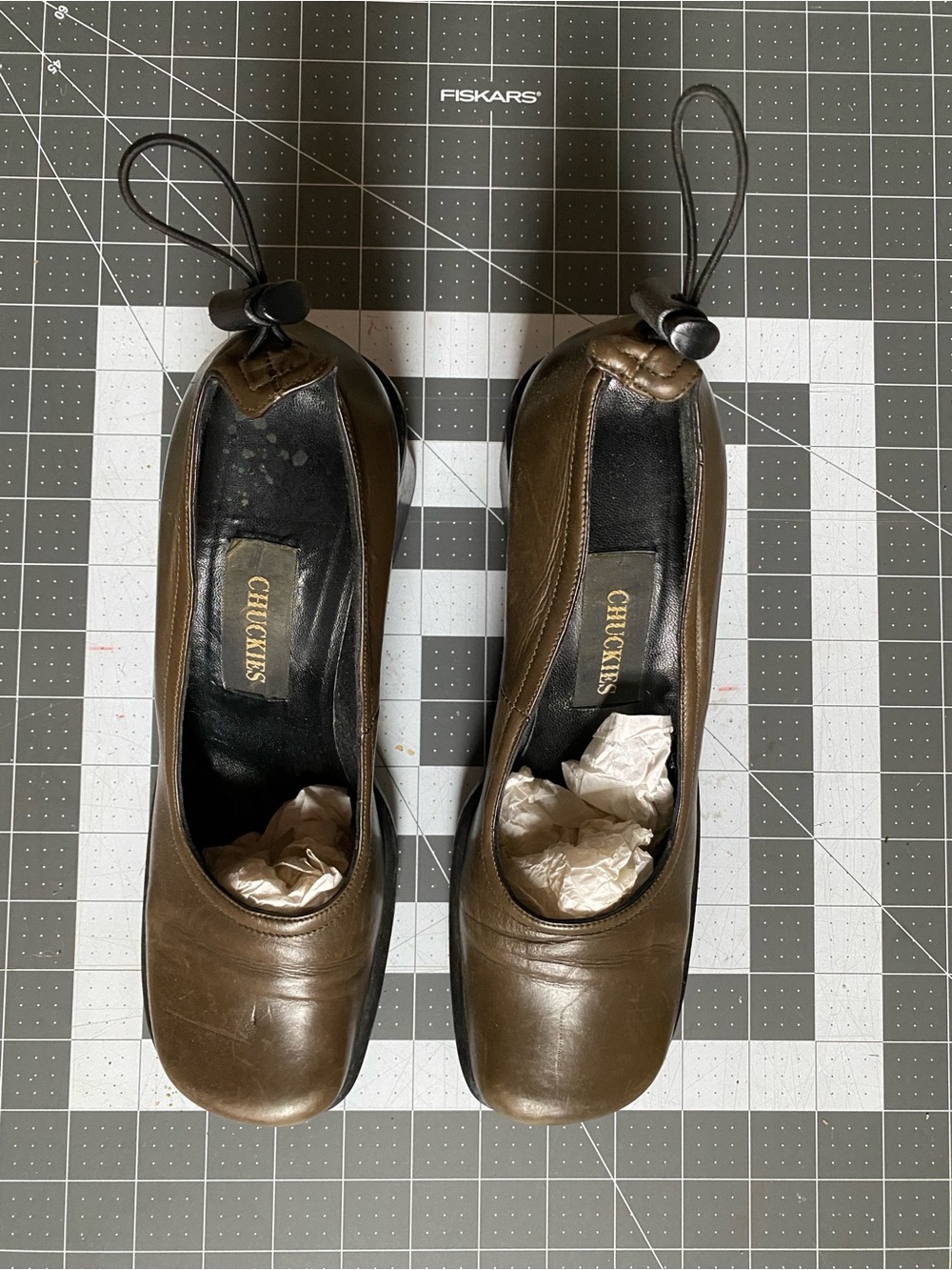 Y2K Cargo Olive Leather Square-Toe Block Heels